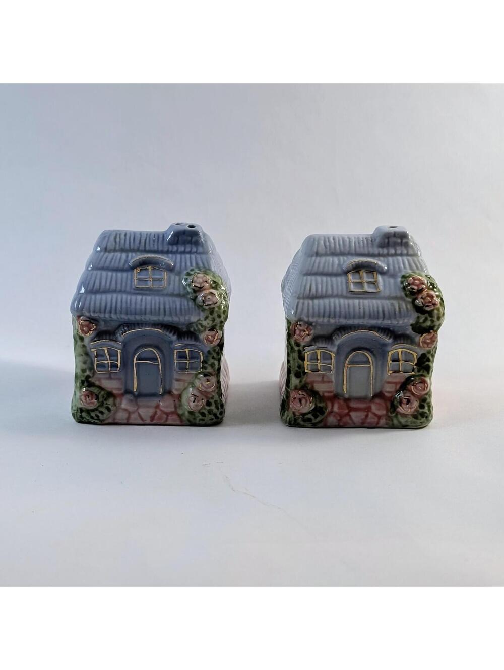 Blue Cottage House Ceramic Salt and Pepper Shakers, Nobel Ball